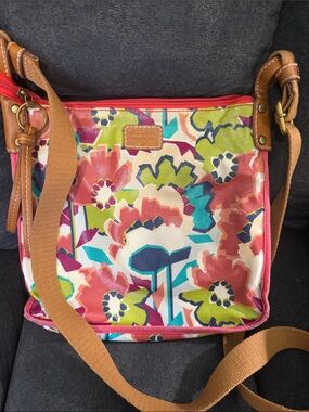 Fossil Multicolor Floral Crossbody with Tan Strap